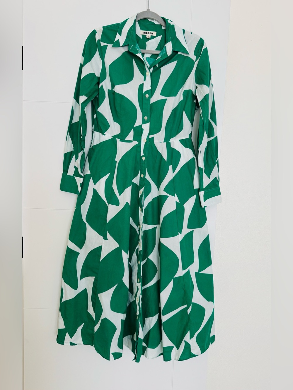 Boden Amy Floral Paisley Print Midi Shirt Dress Green White Size 8L  Long Sleeve - Picture 3 of 7